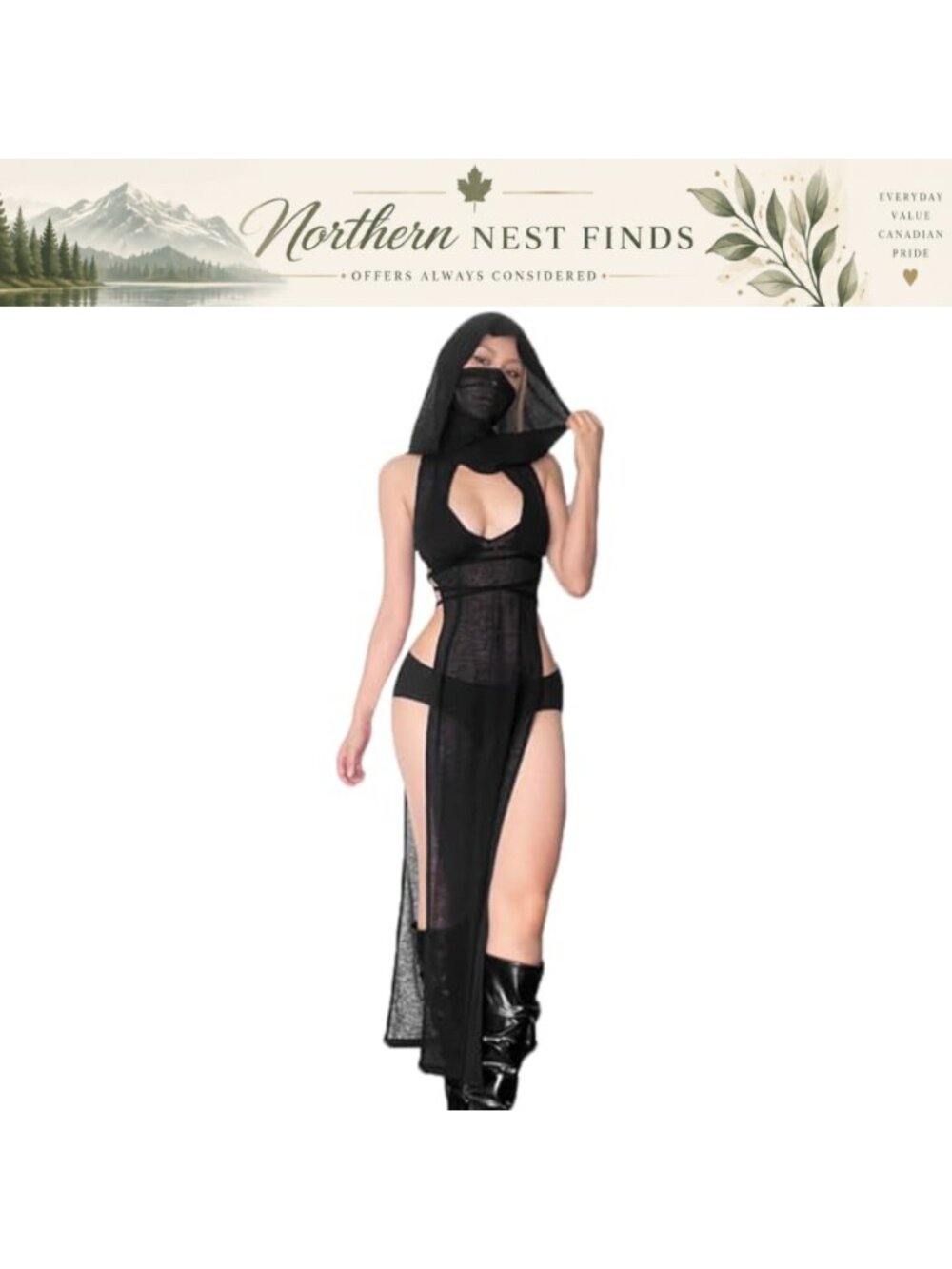 Sheer Mesh Hooded Cover Up High Split Dress